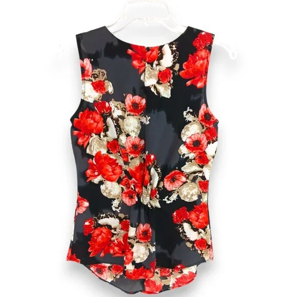 COVINGTON-Women's Ruffle Front Tank Top-Dressy-Black-Red-Work-Casual-Summer - Picture 4 of 15